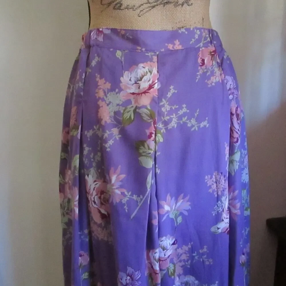 Vintage Lavender Floral Maxi Skirt Cottagecore Button Front L Denim 24/7